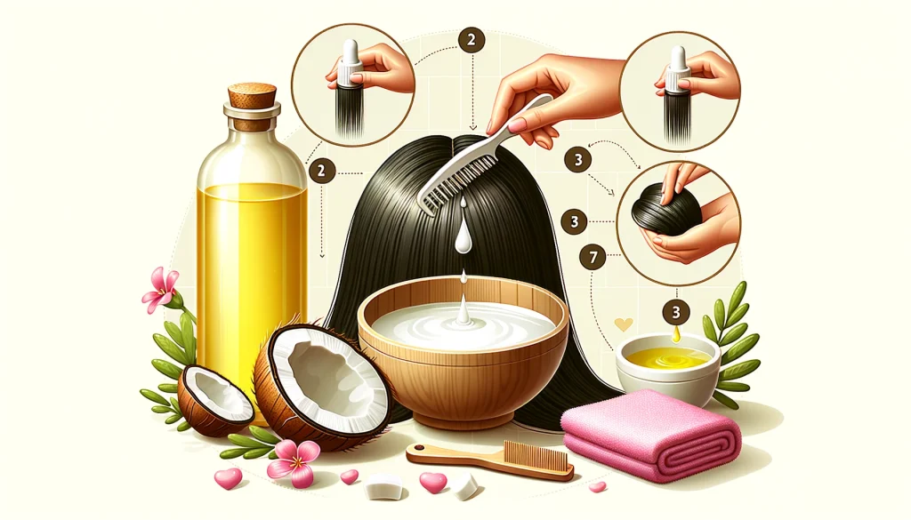 An infographic depicting the process of using coconut oil for scalp massage